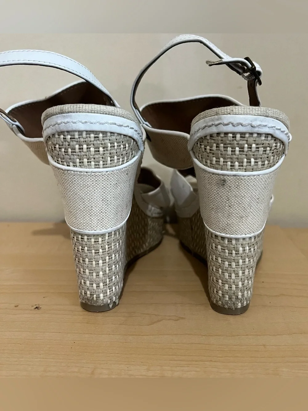 MIA Cream and White Espadrille Wedge Sandals